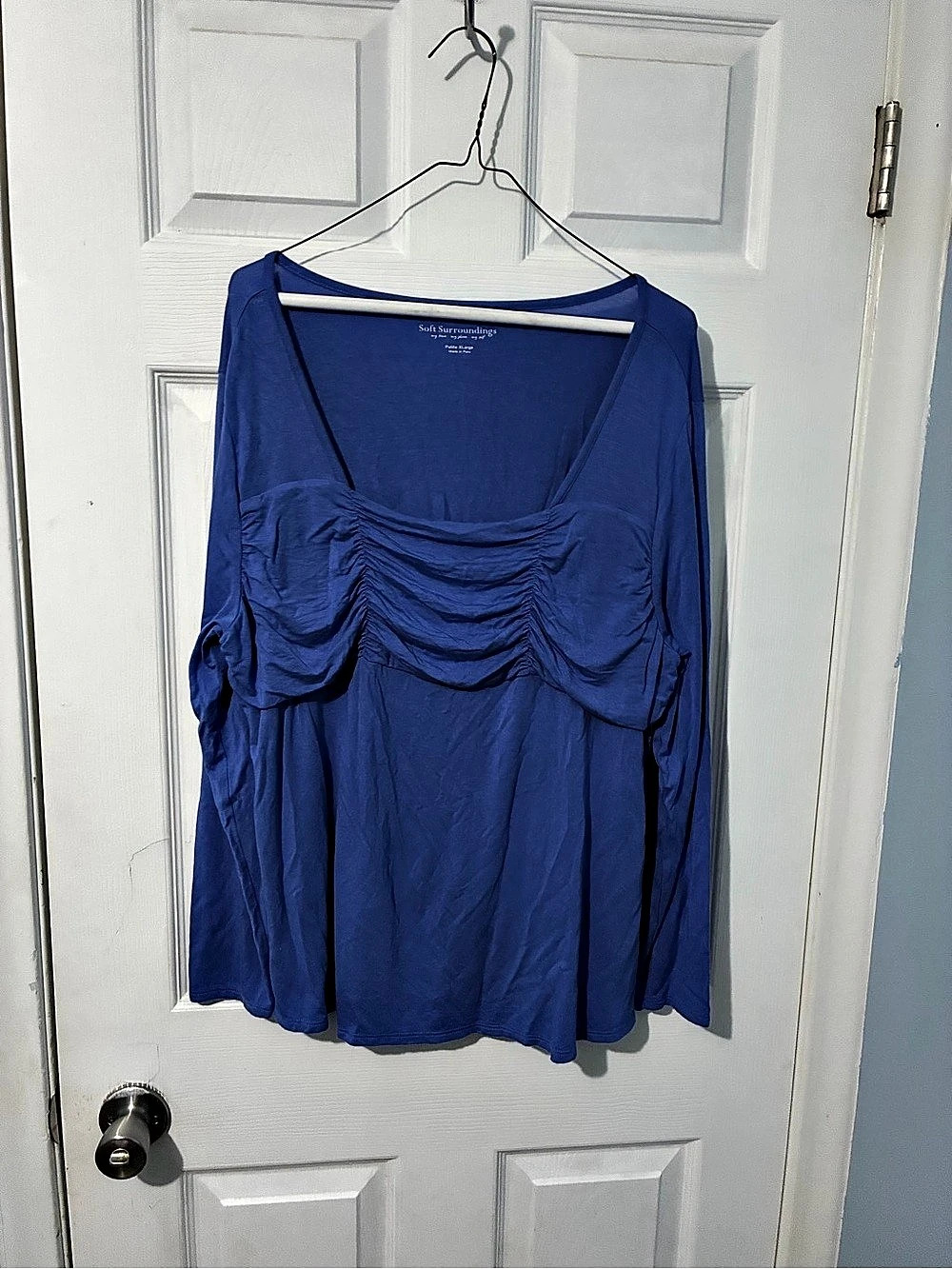Soft Surroundings Ruched Long Sleeve Top in Blue Size XLP